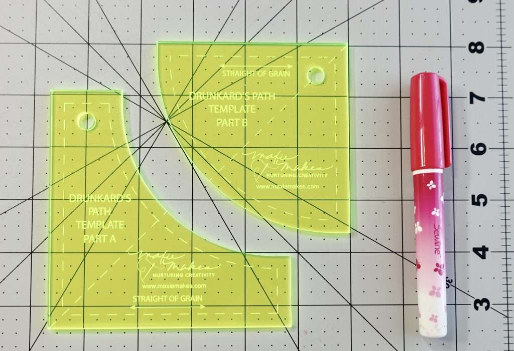 cutting out curves using acrylic quilting rulers for drunkard's path quilt block