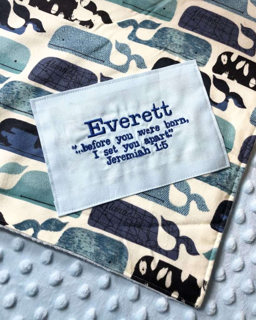 Custom embroidered baby blanket label