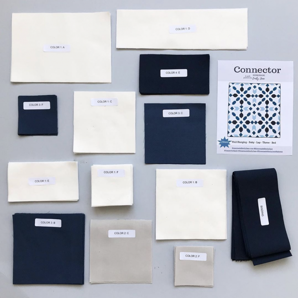 Pre-Cut Connector Quilt Kit, Navy and Neutral Quilt, Quilt 101, Throw Size Quilt