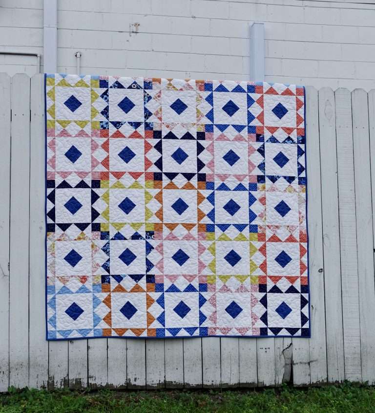 Reverberate modern quilt pattern, fat quarter quilt, brightly colored quilt, flying geese quilt, quilting tutorial, fat quarter fabrics, homemadeemilyjane