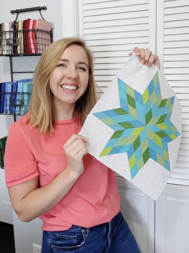 free quilt block pattern to make a prairie star quilt block using AccuQuilt fabric cutting machine