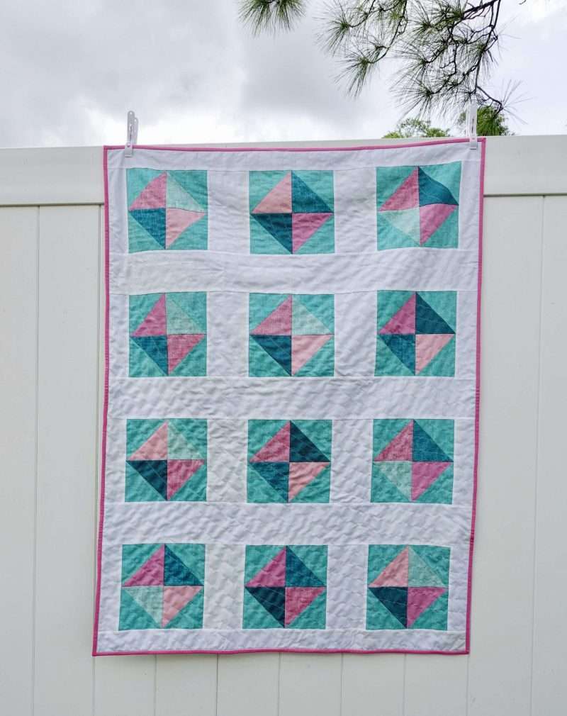 Easy Baby girl quilt solitaire quilt pattern half square triangles