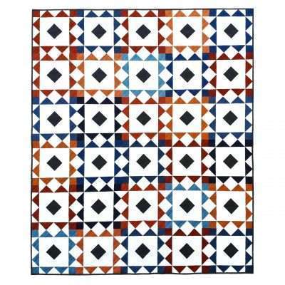 modern quilt pattern, reverberate quilt pattern, navy and orange quilt, quilting fabrics, solid quilt, flying geese quilt, square on point quilt block, quilting, modern quilt pattern