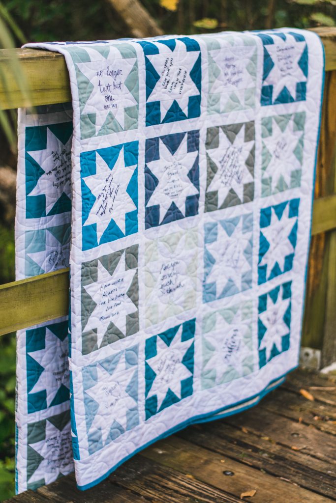 Memory Quilt filled with notes from family and friends