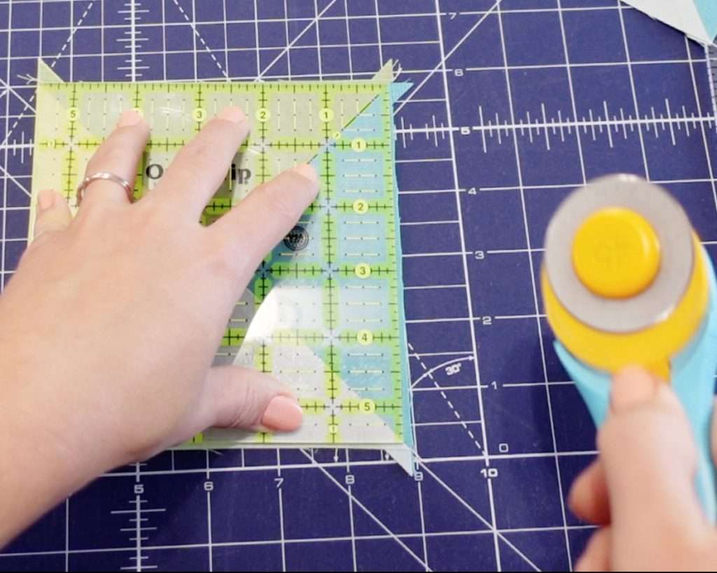 trim quilt blocks using a square ruler